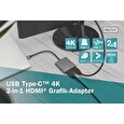 DIGITUS Adaptér USB-C - 2x HDMI, 18 cm 4K/30Hz, stříbrný, hliníkový kryt