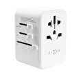 Adaptér FIXED Cestovní pro EU, UK a USA/AUS, s 3xUSB-C a 2xUSB výstupem, GaN, PD 65W, bílý