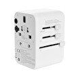Adaptér FIXED Cestovní pro EU, UK a USA/AUS, s 3xUSB-C a 2xUSB výstupem, GaN, PD 65W, bílý