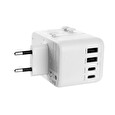Adaptér FIXED Cestovní pro EU, UK a USA/AUS, s 3xUSB-C a 2xUSB výstupem, GaN, PD 65W, bílý