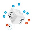 Adaptér FIXED Cestovní pro EU, UK a USA/AUS, s 3xUSB-C a 2xUSB výstupem, GaN, PD 65W, bílý