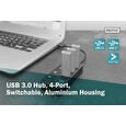 DIGITUS USB 3.0 Hub, 4 porty, přepínač Hliníkové pouzdro