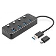 DIGITUS USB 3.0 Hub, 4 porty, přepínač Hliníkové pouzdro