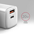 AXAGON ACU-PQ20W, nabíječka do sítě 20W, 2x port (USB-A + USB-C), PD3.0/PPS/QC4+/AFC/Apple, bílá