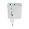 Univerzální USB nabíječka Natec RIBERA GaN 1X USB-A + 1X USB-C 65W, Bílá