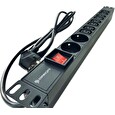 Rozvodný panel Conexpro 19" 8x230V, 16A, černý, kabel 1,4m, hliníkový