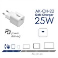 Akyga Nabíječka univerzální USB-C PD 5-12V / max. 3A 25W Quick Charge 3.0 GaN, bílá