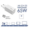 Akyga Nabíječka univerzální USB-C PD 5-20V / max. 3.25A 65W Quick Charge 3.0 GaN, bílá