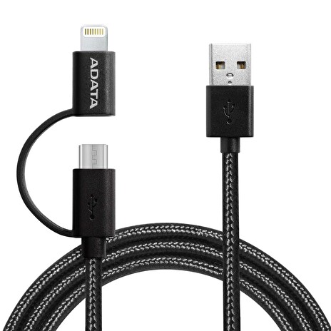 ADATA Sync & Charge Lightning kabel - USB A 2.0, 2v1, microUSB + Lightning, 200cm, černý