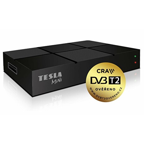 TESLA DVB-T/T2 set-top-box TE-380 mini/ Full HD/ H.265/HEVC/ CRA ověřeno/ PVR/ EPG/ USB/ HDMI/ černý