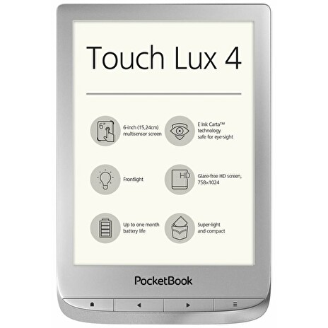 POCKETBOOK e-book reader 627 Touch Lux 4/ 8GB/ 6"/ Wi-Fi/ micro SD/ micro USB/ čeština/ stříbrná