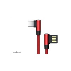 AKASA kabel pravoúhlý, USB Type-A, USB Type-C, napájecí & Sync, 1m, červený