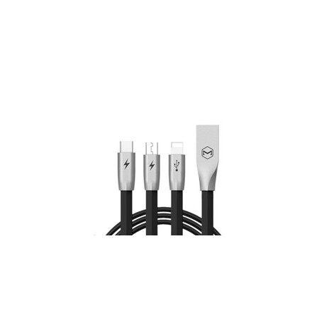 Mcdodo Zinc Alloy Series USB AM To Lightning + Micro USB + Type-C Charging Cable (1.2 m) Black