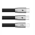 Mcdodo Zinc Alloy Series USB AM To Lightning + Micro USB + Type-C Charging Cable (1.2 m) Black