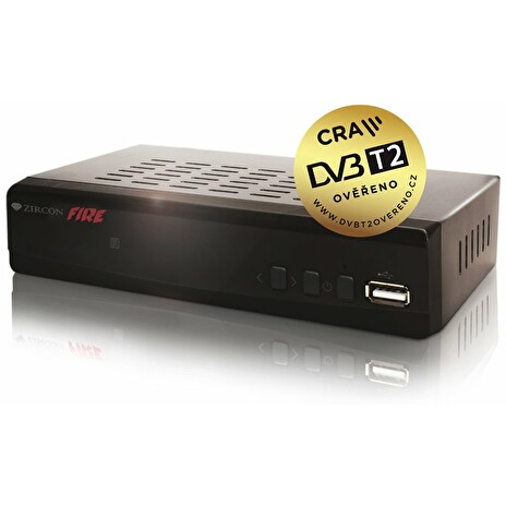 ZIRCON DVB-T/T2 set-top-box FIRE SE/ Full HD/ MPEG2/ MPEG4/ H.265/HEVC/ CRA ověřeno/ PVR/ EPG/ USB/ HDMI/ SCART/ černý