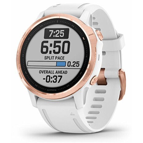 GARMIN chytré sportovní GPS hodinky fenix 6S Glass, RoseGold/White Band (MAP/Music)