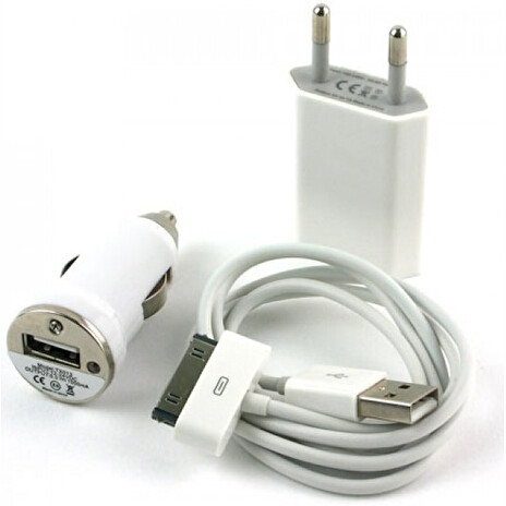 Techly Nabíjecí sada pro iPhone, nabíječka do auta a síťová s USB kabelem