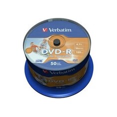 Verbatim DVD-R 4,7GB 16x, 50ks - média, Wide Inkjet Printable No ID Brand, AZO, spindle