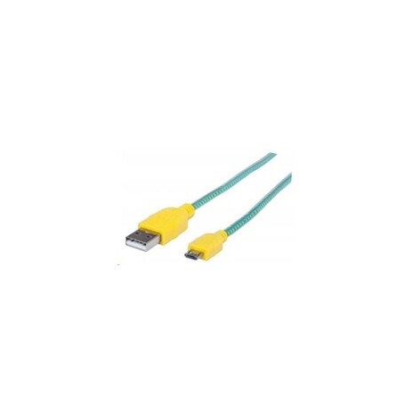 MANHATTAN Kabel USB 2.0 A-Micro B propojovací 1m, opletený (modrozelená/žlutá)