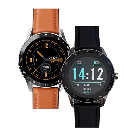 iGET BLACKVIEW GX1 Brown - chytré hodinky, 5 ATM,LCD 1.3",260mAh, pásek silikon + eko kůže v balení!
