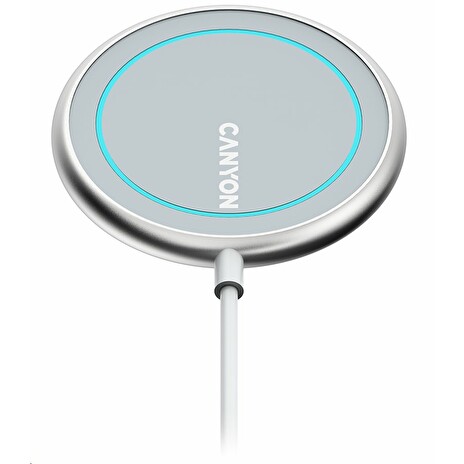 CANYON Bezdrátová nabíječka magnetická WS-100 pro Apple a Qi, vstup 9V/2A/2.7A,12V/2A,USB-C 1.5m, šedá