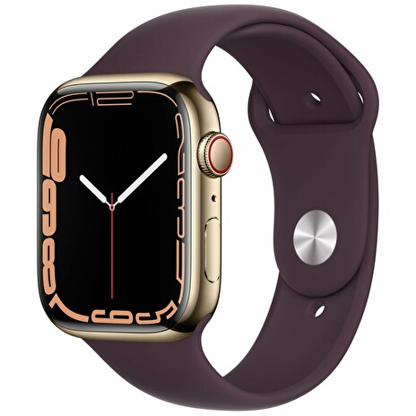 Apple Watch Series 7 Cell, 45mm Gold/Steel Case/Dark Cherry SportBand