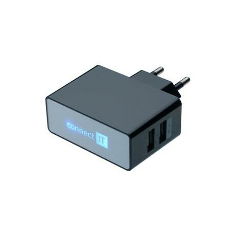 CONNECT IT nabíjecí adaptér POWER CHARGER se dvěma USB porty 2.1 A/1 A černý