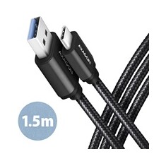 AXAGON BUCM3-AM15AB, SPEED kabel USB-C <-> USB-A, 1.5m, USB 3.2 Gen 1, 3A, ALU, oplet, černý