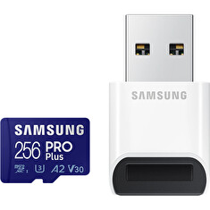 Samsung paměťová karta 256GB PRO Plus micro SDXC (č/z až 160/120MB/s) + USB adaptér