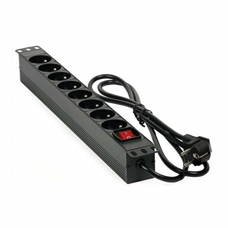 Rozvodný panel MHPower PDU-FR4K8 19" 8x230V, 16A, 4000W, černý, kabel 1,8m, hliníkový