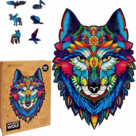 Puzzle dřevěné, barevné - Majestátní vlk