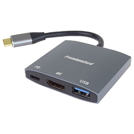 PremiumCord adaptér USB-C na HDMI, USB3.0, PD, rozlišení 4K a FULL HD 1080p