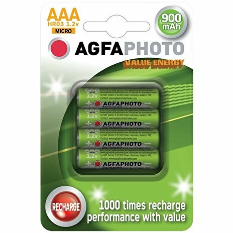 AgfaPhoto nabíjecí NiMH baterie AAA, 1.2V 900mAh, 4ks