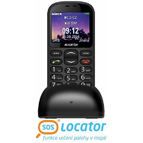 Aligator A880 GPS Senior Dual SIM, černá + nabíjecí stojánek