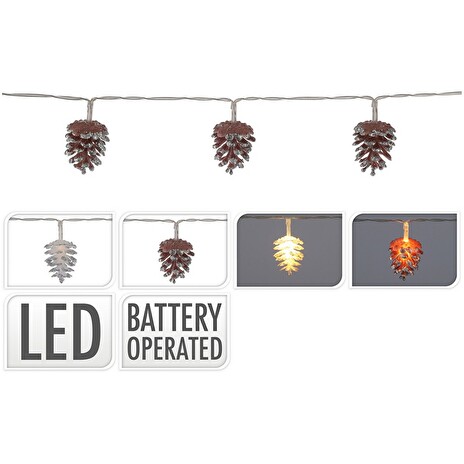 Vánoční LED řetěz borová šiška 0,9 m, 10 LED teplá bílá