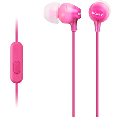SONY headset do uší MDREX15APP/ sluchátka drátová + mikrofon/ 3,5mm jack/ citlivost 100 dB/mW/ růžová