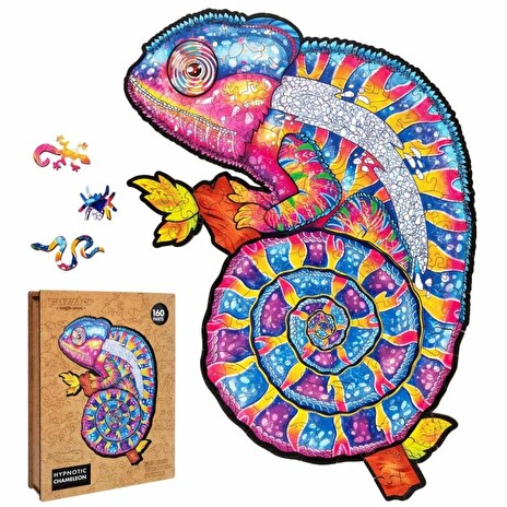 Puzzle dřevěné, barevné - Hypnotický chameleon