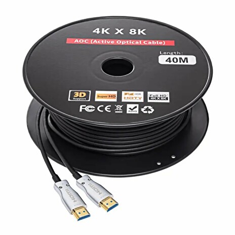 Akyga Kabel HDMI 2.1 (M), optický AOC 48Gbps 8K, černý 40m