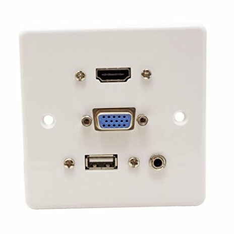 Čelní panel zásuvky HDMI + VGA + jack3,5mm + USB plast, bílé
