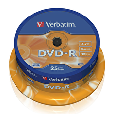 Verbatim DVD-R 4,7GB 16x, 25ks - média, AZO, spindle