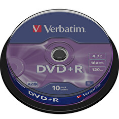 Verbatim DVD+R 4,7GB 16x, 10ks - média, AZO, spindle