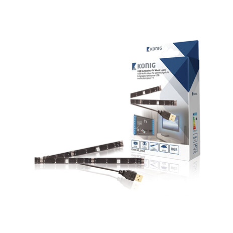 VÝPRODEJ - König USB TV náladové osvětlení, 2 LED pásky, 50 cm, RGB, s dálkovým ovladačem