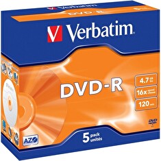 Verbatim DVD-R 4,7GB 16x, 5ks - média, jewel