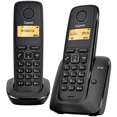 SIEMENS GIGASET A120-DUO - DECT/GAP bezdrátový telefon, seznam na 50 jmen, 2 sluchátka, barva černá