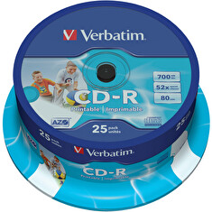 Verbatim CD-R 700MB 52x, 25ks - média, Inkjet Printable - ID Branded, AZO, spindle
