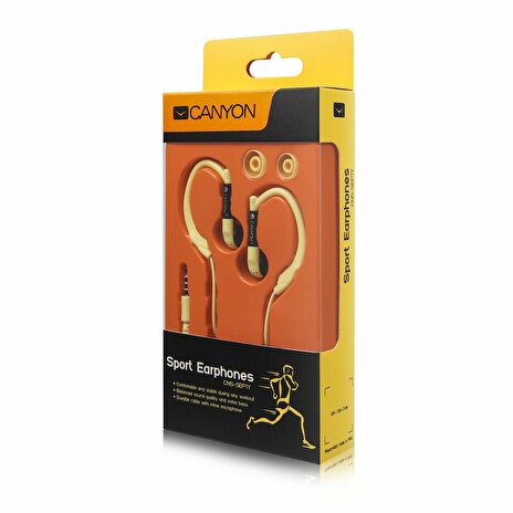 CANYON běžecká sluchátka, uchycení kolem ucha, inline mikrofon, žlutá