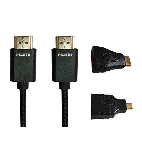Sandberg Excellence HDMI 19pin kabel + Micro a Mini adaptér, 2m, černý
