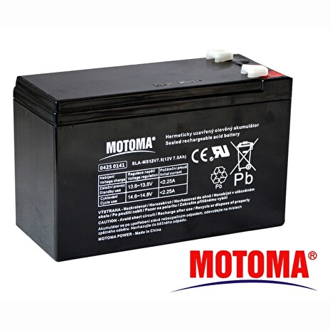 Baterie olověná 12V/ 7,5Ah MOTOMA bezúdržbový akumulátor (konektor 6,35 mm)