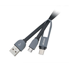 ASAKA kabel USB2.0 Typ-A na Type-C a Micro-B / 2v1 / 100cm / černý