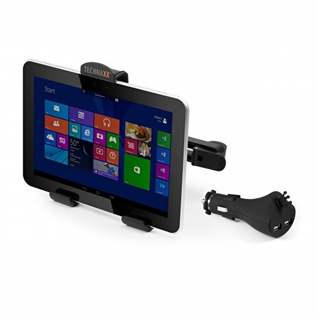Technaxx sada držáku na opěrku hlavy a USB nabíječky do auta pro tablety, 2 porty (TE07)